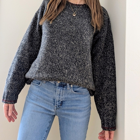 Eddie Bauer Sweaters - Vintage Eddie Bauer Textured Speckled Wool Blend Crewneck In Gray/Burgundy